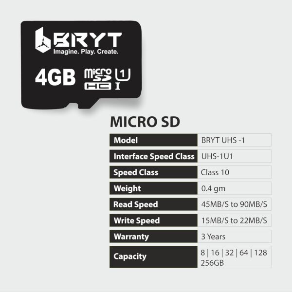BRYT 4GB MSD SDHC UHS-1 Memory Card