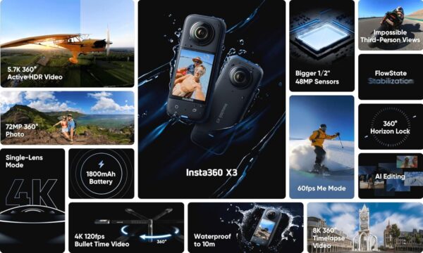 INSTA 360 X3 Travel Bundle Action Camera