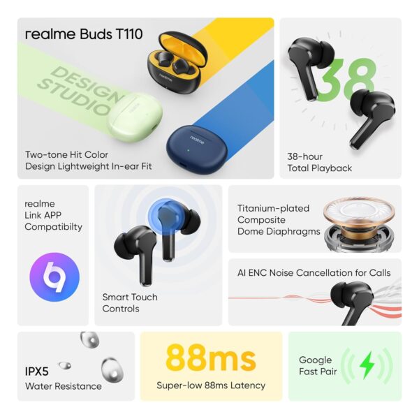 Realme Buds T110 Bluetooth Truly Wireless Earbuds