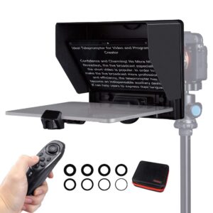 FEELWORLD TP10 10" Portable Foldable Teleprompter for Up to 11" Smartphone Tablet Prompter Phone DSLR Camera Video Record for Live Stream Interview Speech with Lens Adapter Rings APP Control Carry Bag