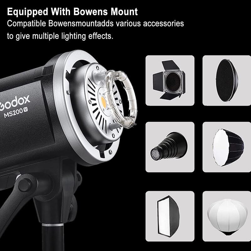 Godox MS200V-A Studio Flash Kit | GN53 0.1-1.8S Recycle Time | 2.4G X System | Bowens Mount Modeling Lamp for Wedding,Portrait,Fashion,Product,Studio Photography | 2 Light Kit - Image 5