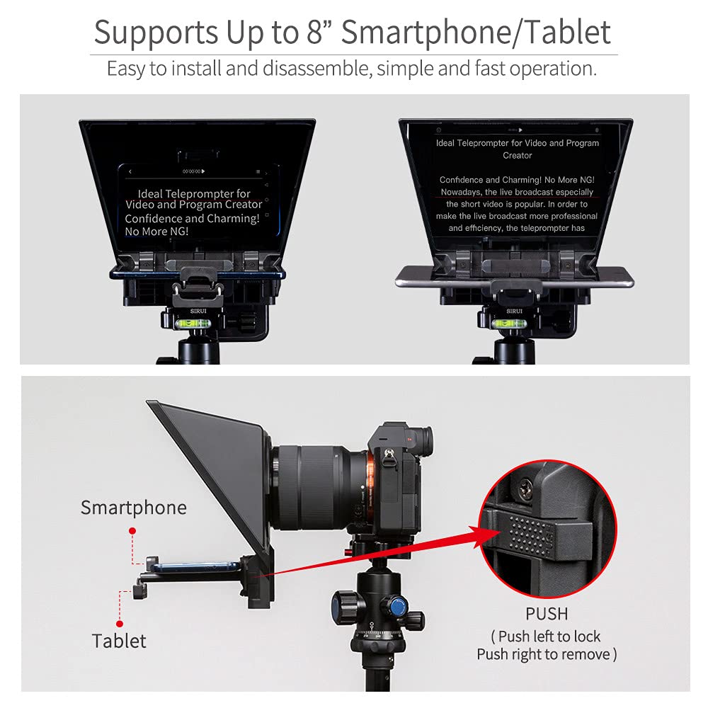 FEELWORLD TP2A 8" Portable Teleprompter for Up to 8" Smartphone Tablet Prompter Support Phone DSLR Camera Video Recording for Live Streaming Interview Speech with Lens Adapter Rings APP Remote Control - Image 6
