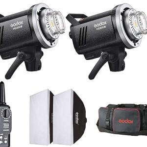 Godox MS200V-A Studio Flash Kit | GN53 0.1-1.8S Recycle Time | 2.4G X System | Bowens Mount Modeling Lamp for Wedding,Portrait,Fashion,Product,Studio Photography | 2 Light Kit