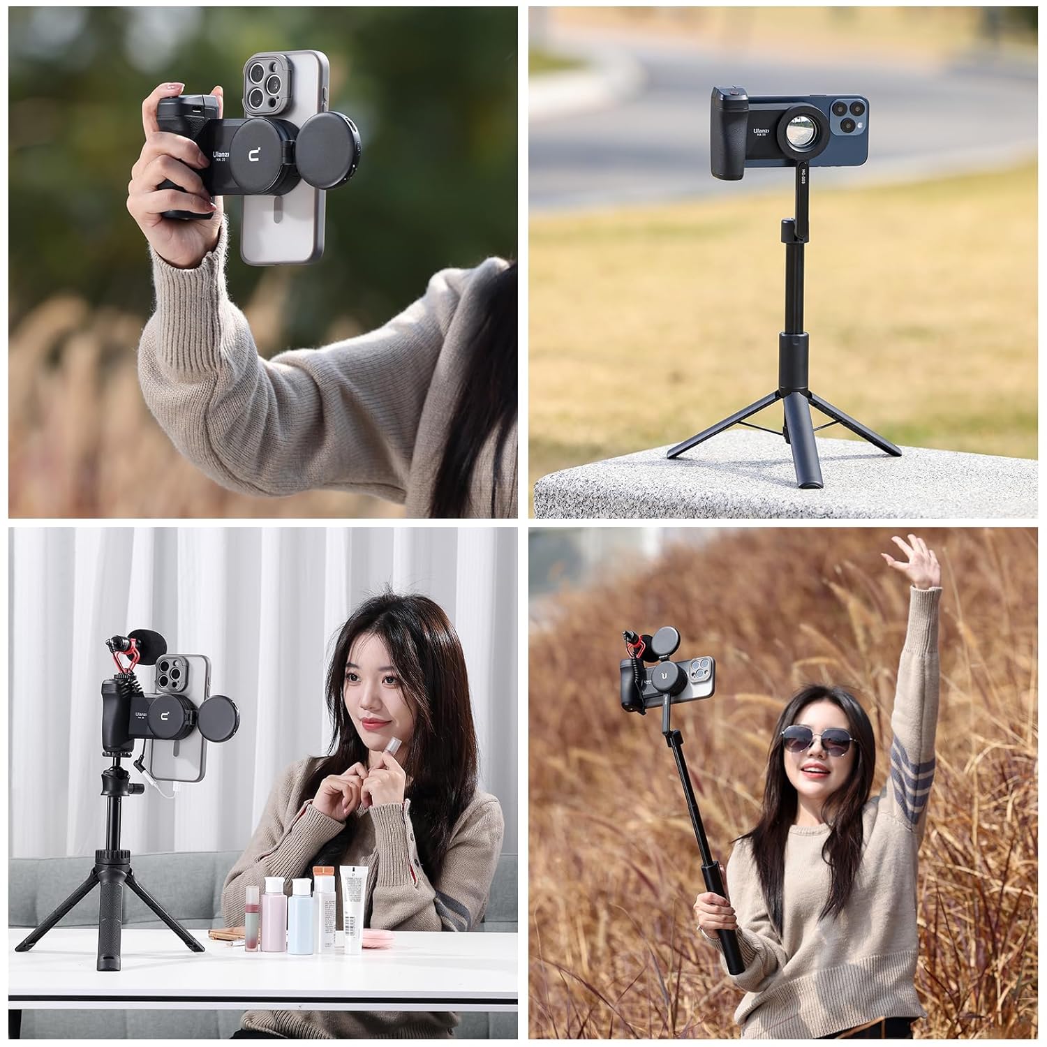 ULANZI Selfie Phone Tripod Mount MA35, 2-in-1 Magnetic & Phone Clip Camera Grip Handle Holder with Detachable Remote Shutter with Cold Shoe Adapter for iPhone 14 15 Samsung Smartphone Video Shooting - Image 2